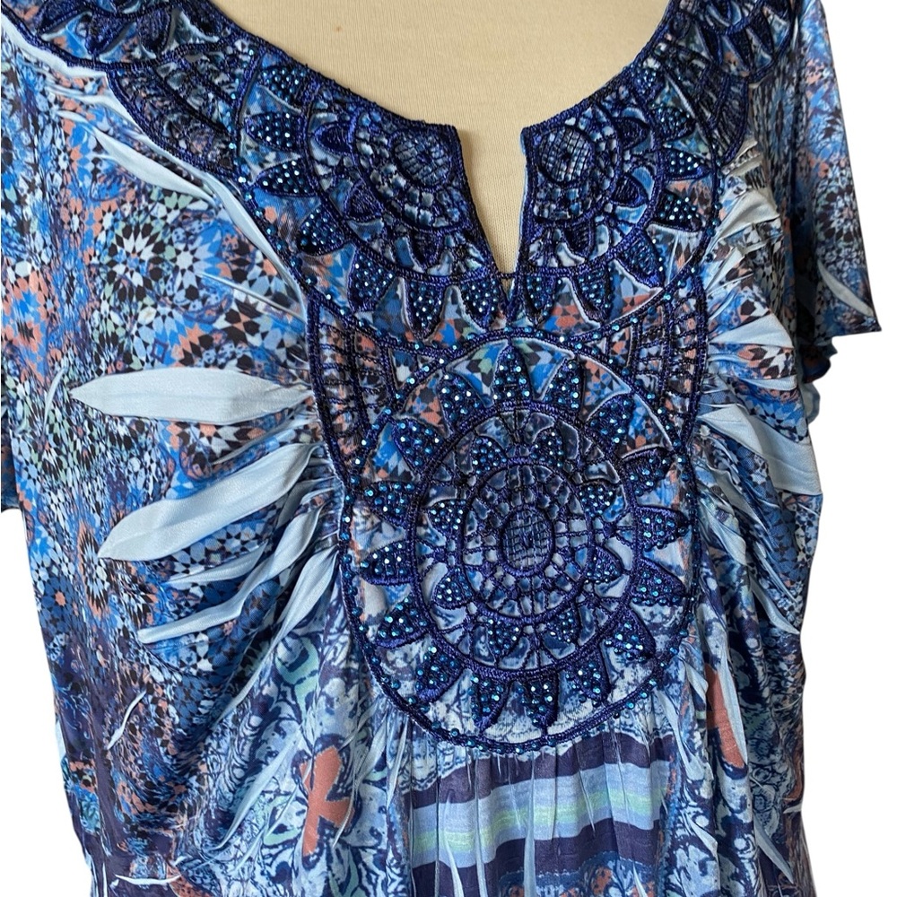 World Unity Embellished V Neck Multi Color Midi D… - image 3